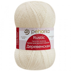 Пряжа Деревенская (100% полугрубая шерсть) 10х100г/250м цв.01 белый