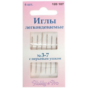 Иглы д/ручного шитья "Hobby&Pro" 120107 для слабовидящих №3-7 6игл