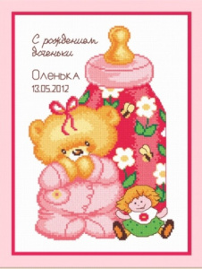 Набор для вышивания Овен № 514 "Метрика с куклой" 17х25см 