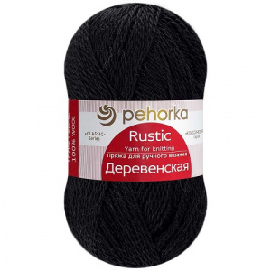 Пряжа Деревенская (100% полугрубая шерсть) 10х100г/250м цв.02 черный