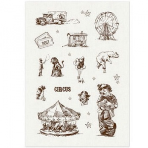 Наклейки тканевые льняные на листе 486079 "Старый цирк" 14 х 20см