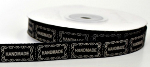 Лента атлас "Handmade" 12мм черный/белый